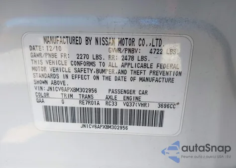 2011 Infiniti G37 Journey z USA, uszkodzony, nr VIN JN1CV6APXBM302956